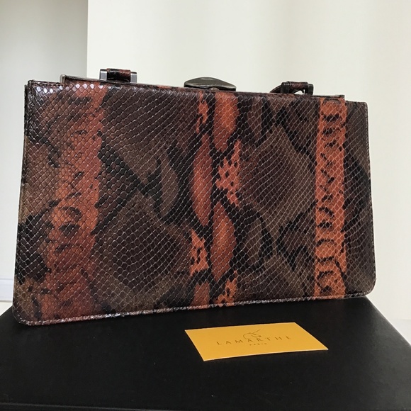 Lamarthe Paris vintage snake print brow/multi coloured leather handbag - Picture 8 of 8